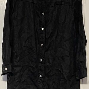 Amelline 100% Linen Hoodie Womens Black S/M Button Up Summer Lightweight Preppy